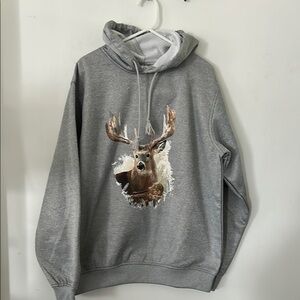 Jackfield Gray Deer Print Hoodie size L
